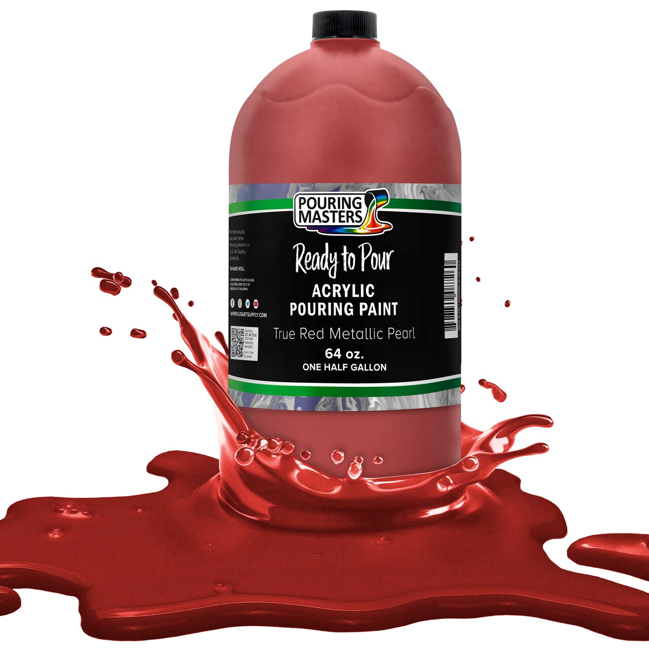 Pouring Masters True Red Metallic Pearl Ready to Pour Acrylic Pouring Paint - Premium 64-Ounce Pre-Mixed Fluid Acrylic Paint - Fluid Art Supplies for Canvas, Wood, Paper, Tile & Rocks
